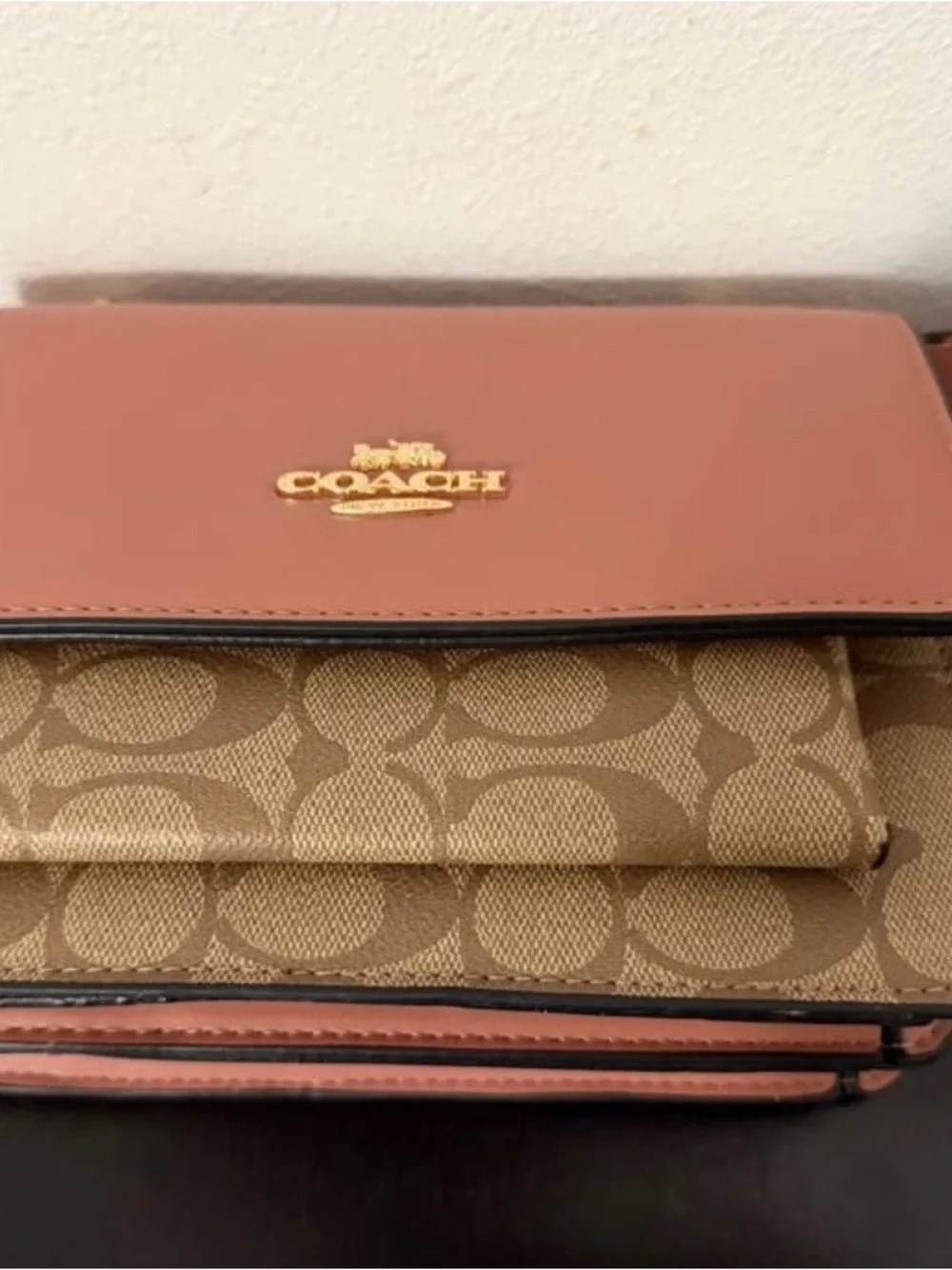 Coach Pink Leather & Signature Canvas Crossbody with Gold Hardware